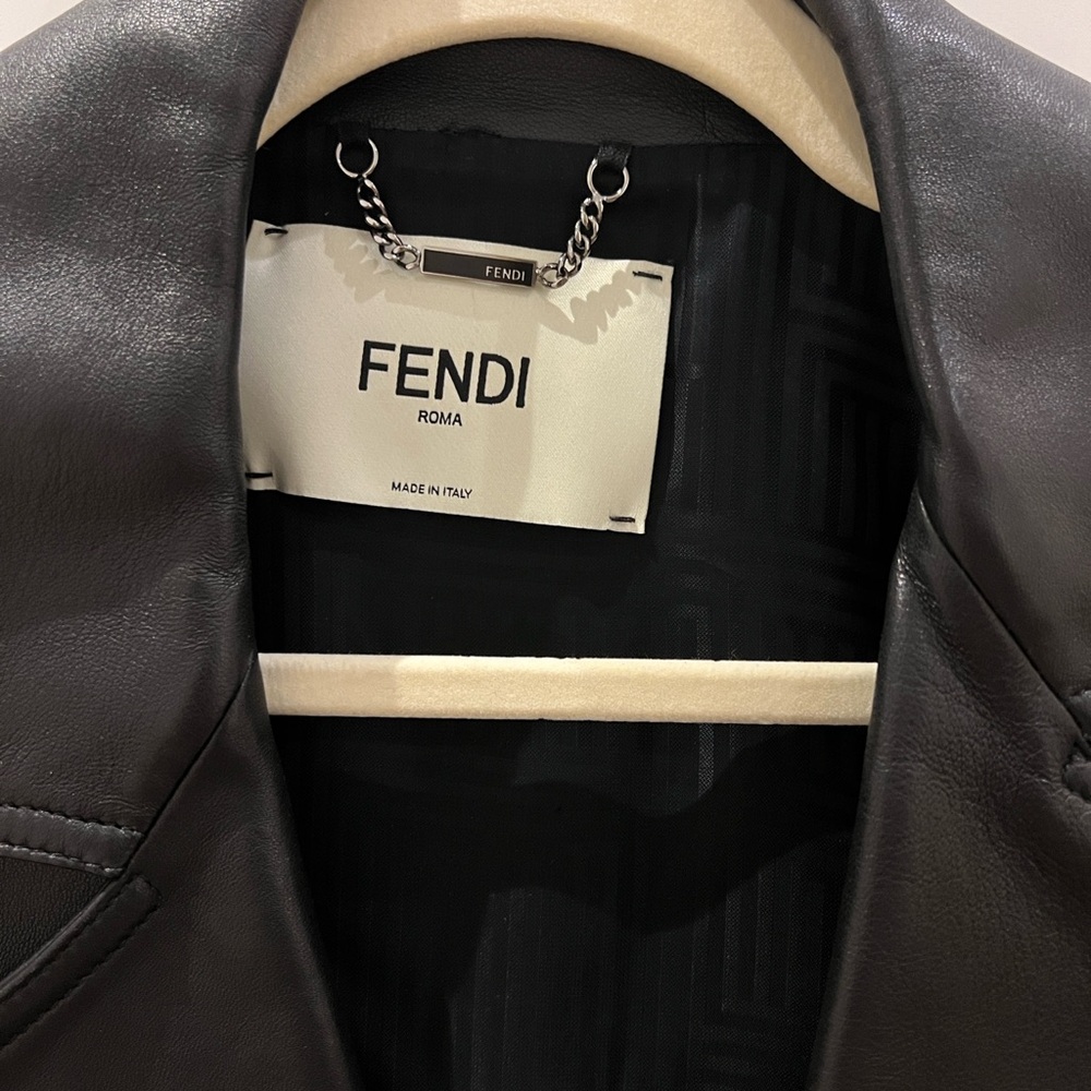 Fendi Black Leather Jacket with Brown Logo Accents (fits like a Medium/Large) - Picture 4 of 6